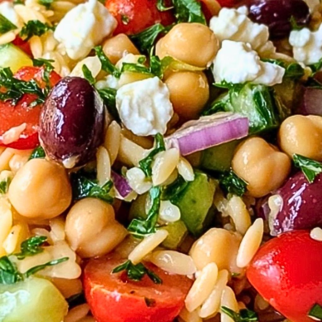 Greek Orzo Salad with Feta and Chickpeas