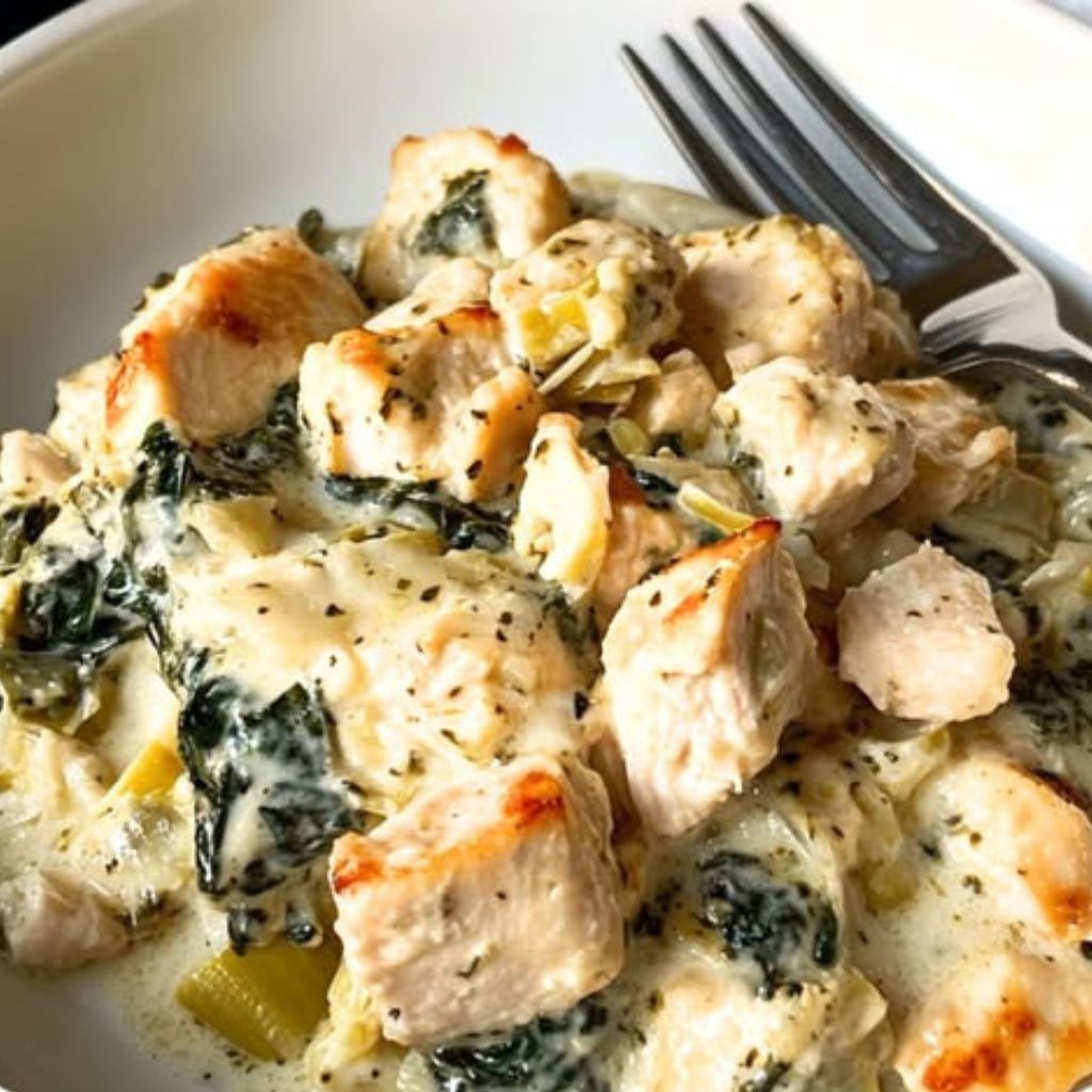 High-Protein Spinach and Artichoke Chicken Casserole